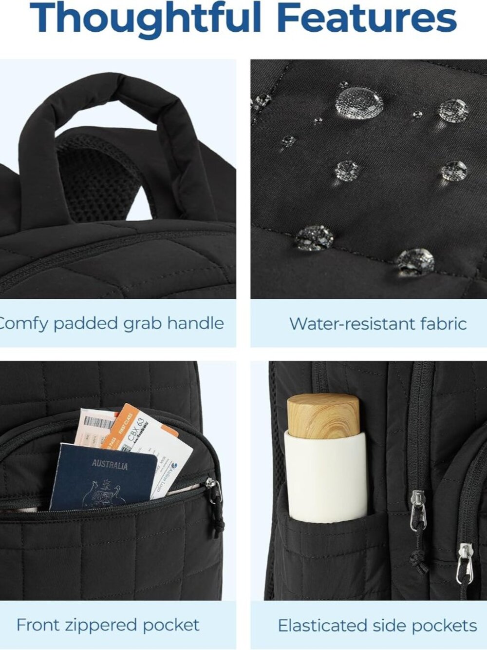 Travel Backpack for Women, 15.6" College Laptop Backpack, Black - Picture 9 of 9
